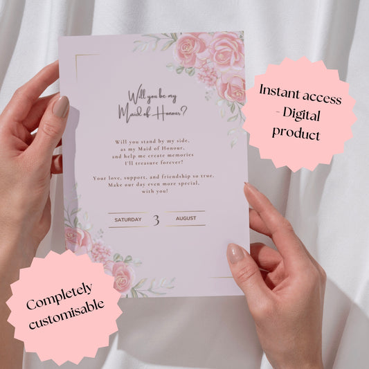 Pink Rose Maid of Honour Invitation