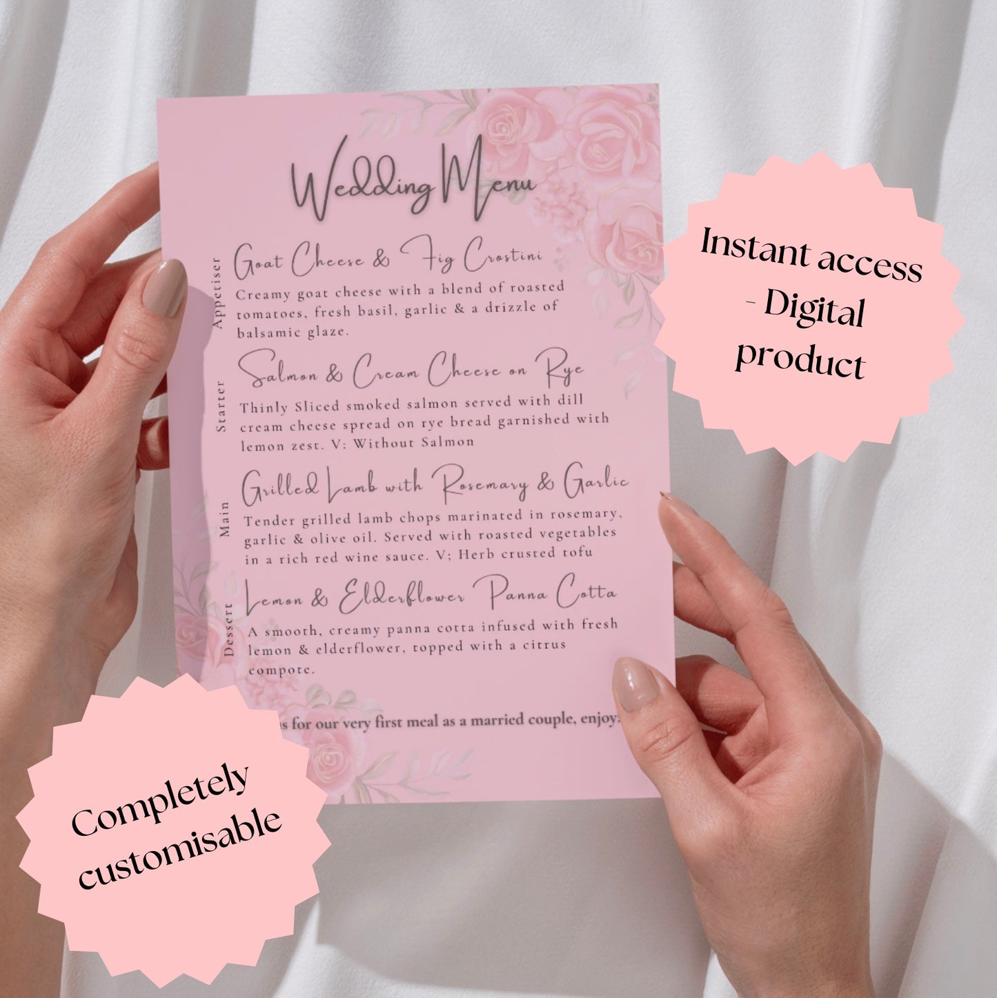 Pink Rose Wedding Menu