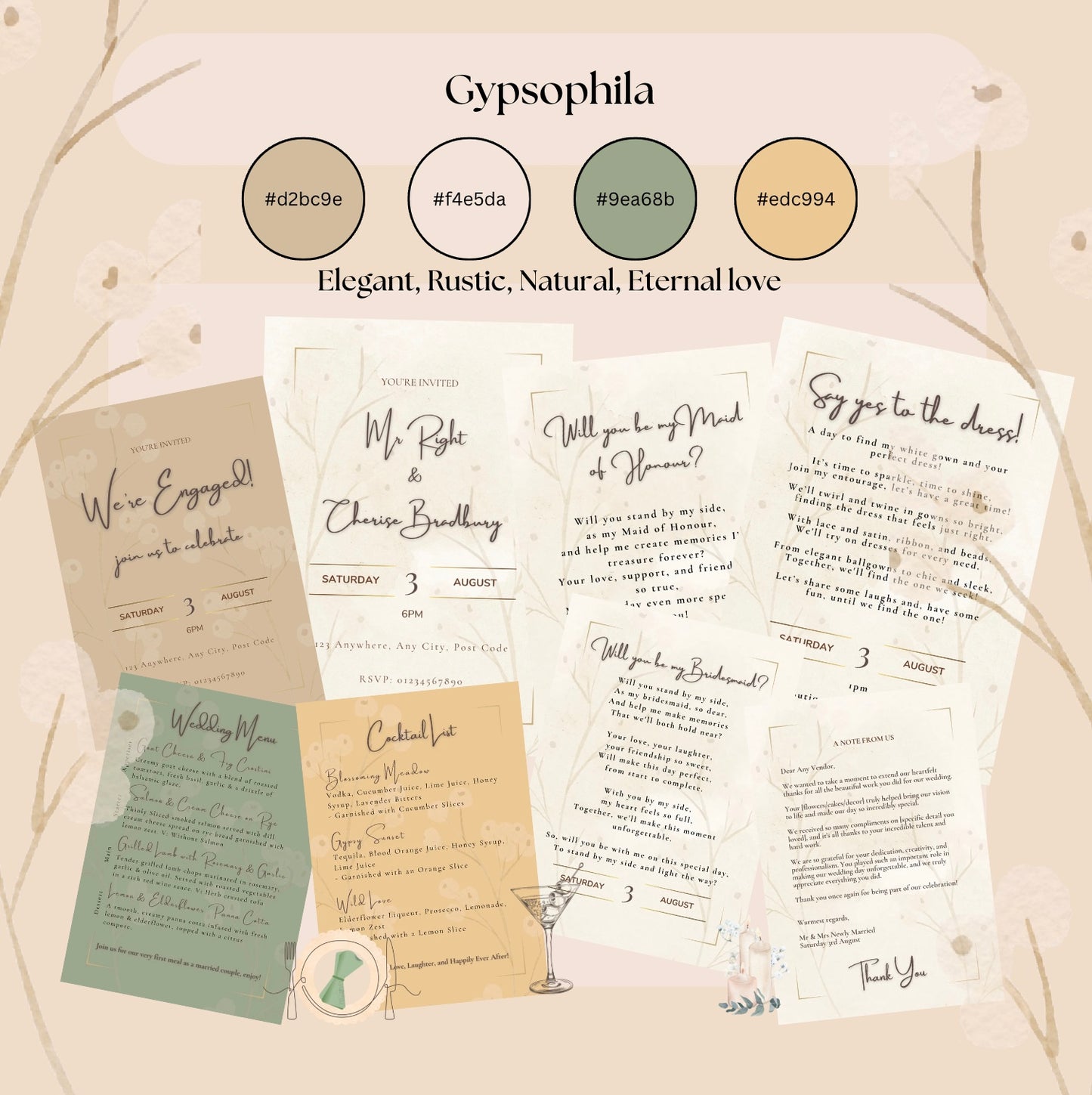 Gypsophila Wedding Menu - Green